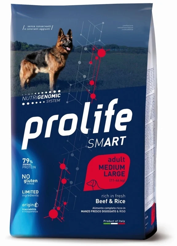 Prolife Dog Smart Beef & Rice Cibo Secco Per Cani Adulti Taglia Media/Grande Sacco 12 Kg