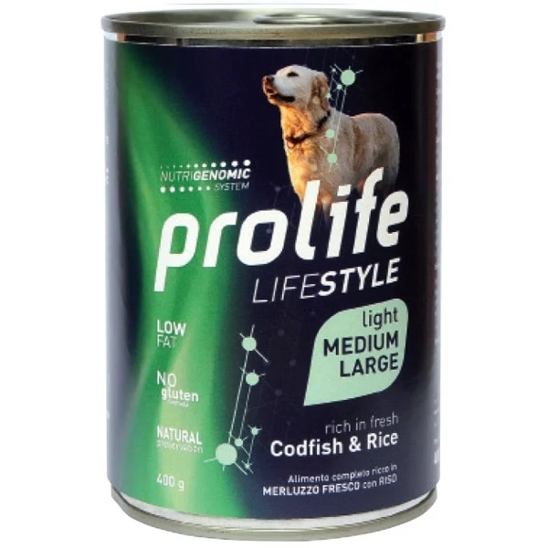 Prolife Lifestyle Light Merluzzo Fresco Con Riso Cibo Umido Per Cani Adulti Taglia Media/Grande Lattina 400g