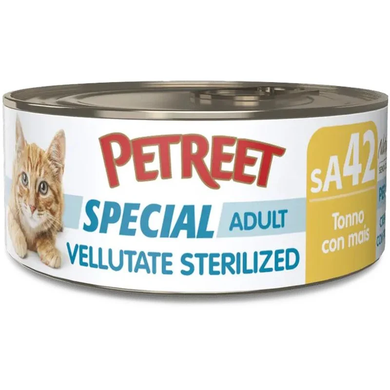 Petreet Vellutate Tonno Con Mais Cibo Umido Gatto Sterilizzato Barattolo 70g