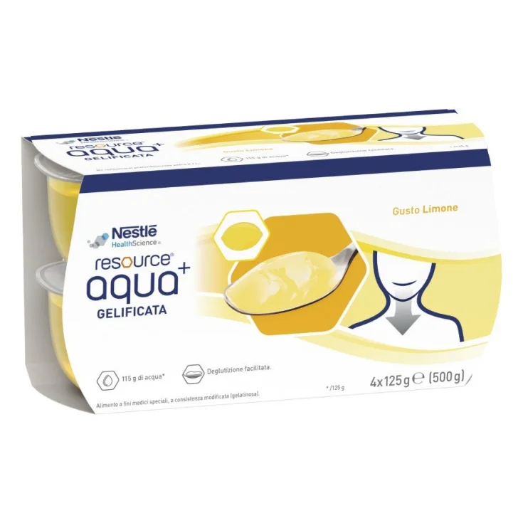 Nestle Resource Aqua+ Gelificata, Per Deglutizione Facilitata, Gusto Limone 4x125g