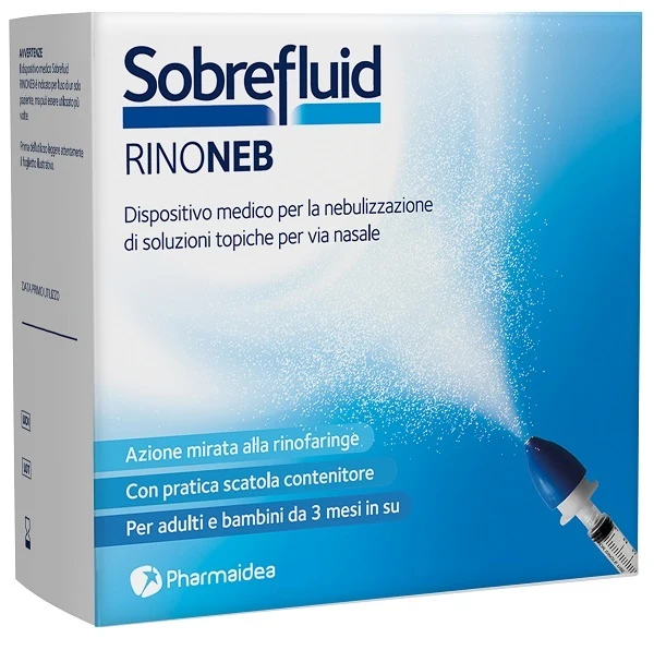 Sobrefluid Rinoneb Dispositivo Nebulizzatore + Siringa Luer Lock da 50 ml + Agocannula per Prelievo Soluzione