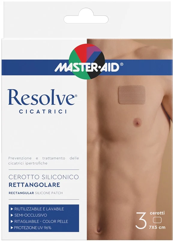 CEROTTO SILICONICO RETTANGOLARE MASTER-AID RESOLVE CICATRICI 7X5CM 3 PEZZI