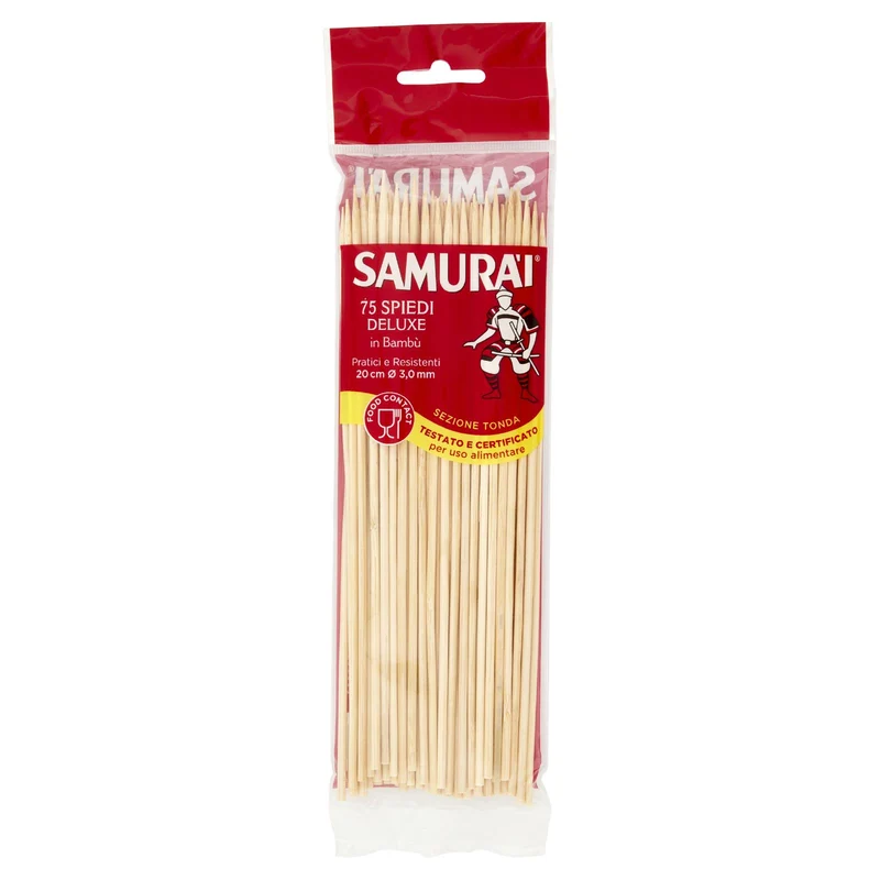 Samurài Spiedi Deluxe in Bambù Sezione Tonda 20 cm Ø 3,0 mm 75 pz