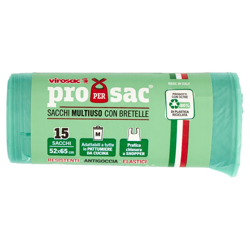 virosac propersac Sacchi Multiuso con Bretelle Delicato Profumo di Pino 52x65 cm M 30 Litri 15 pz