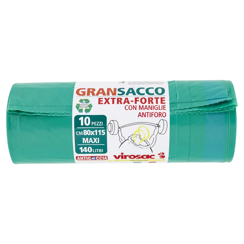 virosac Gransacco Extra-Forte con Maniglie Antiforo Cm 80x115 Maxi 140 Litri 10 pz