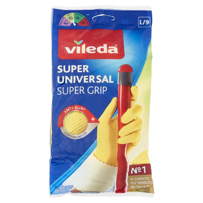 Vileda guanti casalinghi Super Universal in lattice, super grip antiscivolo, taglia L