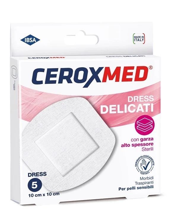 DRESS DELICATI CEROXMED CON GARZA ALTO SPESSORE PER PELLI SENSIBILI 10X10CM 5 PEZZI