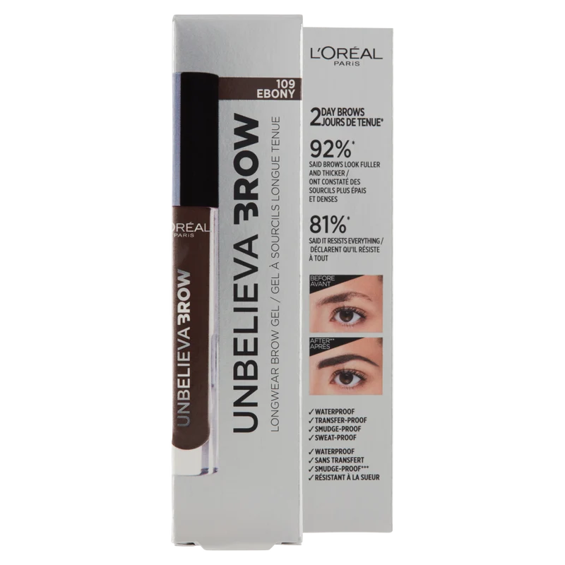 L'Oréal Paris Unbelievabrow, Gel per Sopracciglia a Lunga Tenuta Waterproof, Colore: 1.0 Ebony