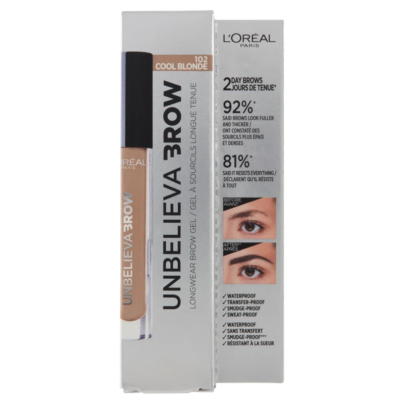 L'Oréal Paris Unbelievabrow, Gel per Sopracciglia a Lunga Tenuta Waterproof, Colore: 8.0 Light Cool Blonde