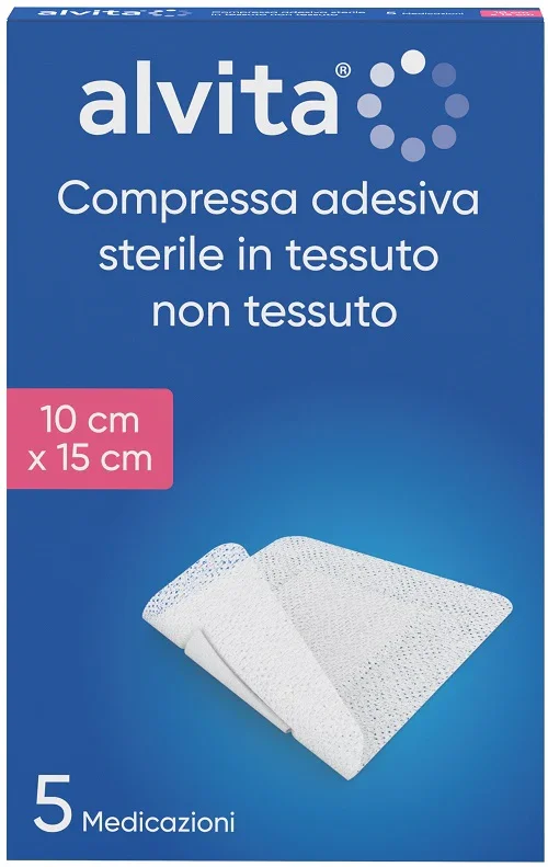 GARZA COMPRESSA ADESIVA ALVITA TNT 10X15CM 5 PEZZI