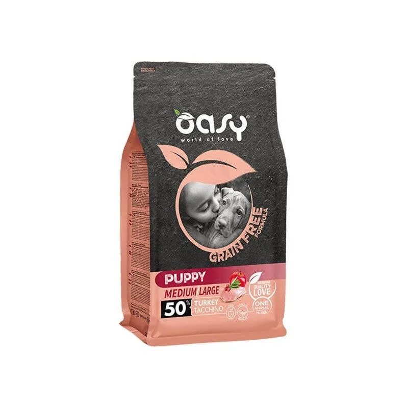 Oasy Grain Free Puppy Medium & Large Con Tacchino Per Cani Cuccioli 12kg
