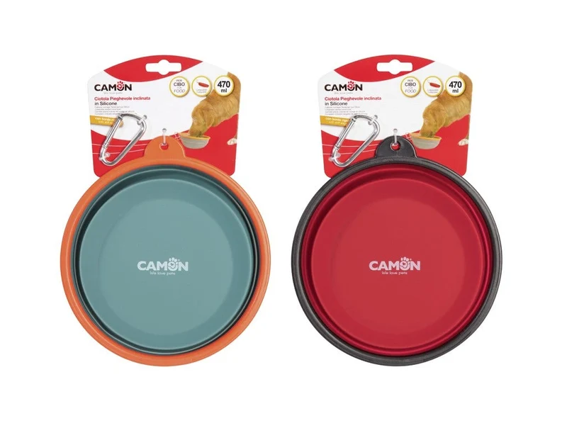Camon Ciotola Pieghevole Inclinata Silicone Per Cibo Cani/Gatti 470ml