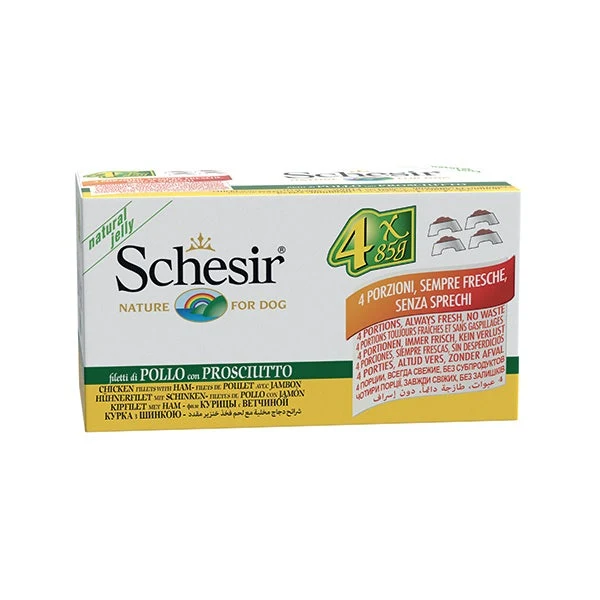 Schesir Multipack Filetti Di Pollo Con Prosciutto Cibo Umido Cani 4x85g