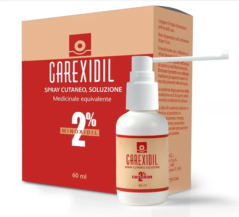 CAREXIDIL 2% SPRAY CUTANEO SOLUZIONE, 1 FLACONE IN HDPE DA 60 ML DOTATO DI POMPA DOSATRICE
