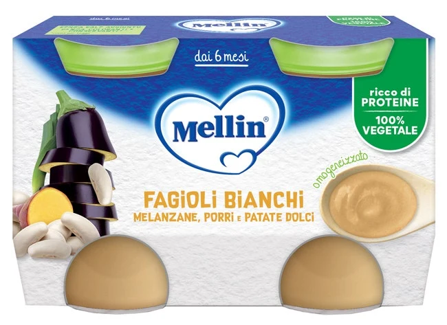 Mellin Omogeneizzato Fagioli Bianchi/Melanzane 2x130g 6Mesi+