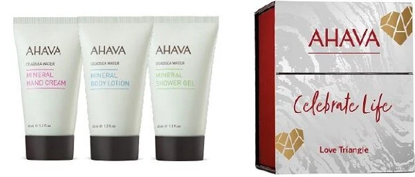 Ahava Love Triangle Crema Mani 40ml + Crema Corpo 40ml + Gel Doccia 40ml