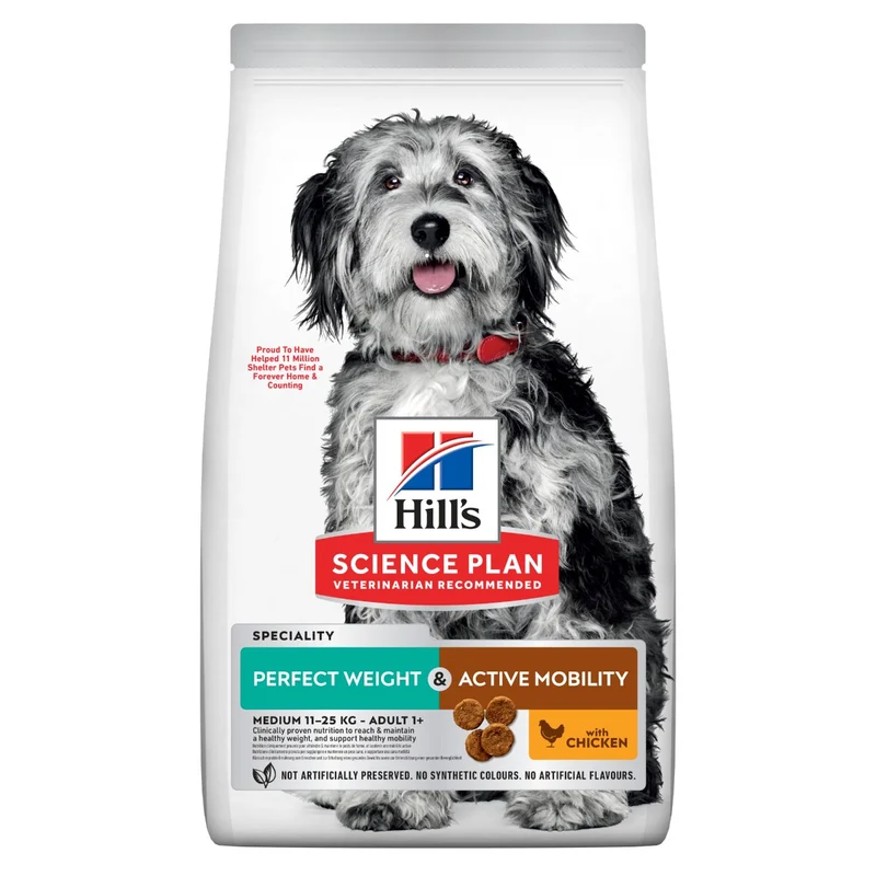 Hill's Science Plan Perfect Weight & Active Mobility Adult Crocchette Con Pollo Per Cani Taglia Media Sacco 2,5 Kg