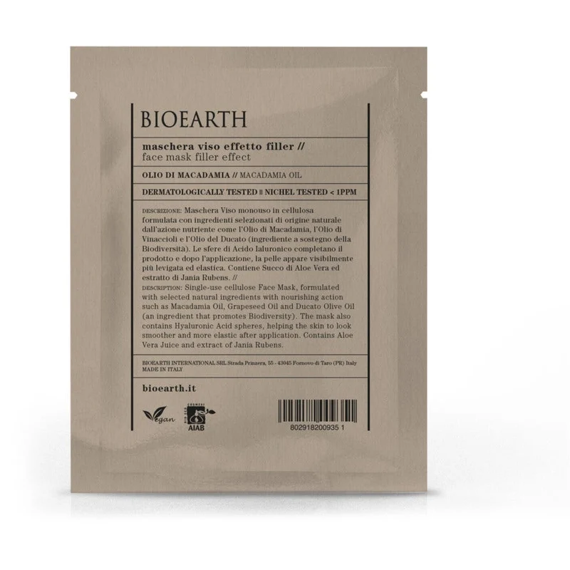 Bioearth Maschera Viso Effetto Filler Olio Di Macadamia 1 Pezzo