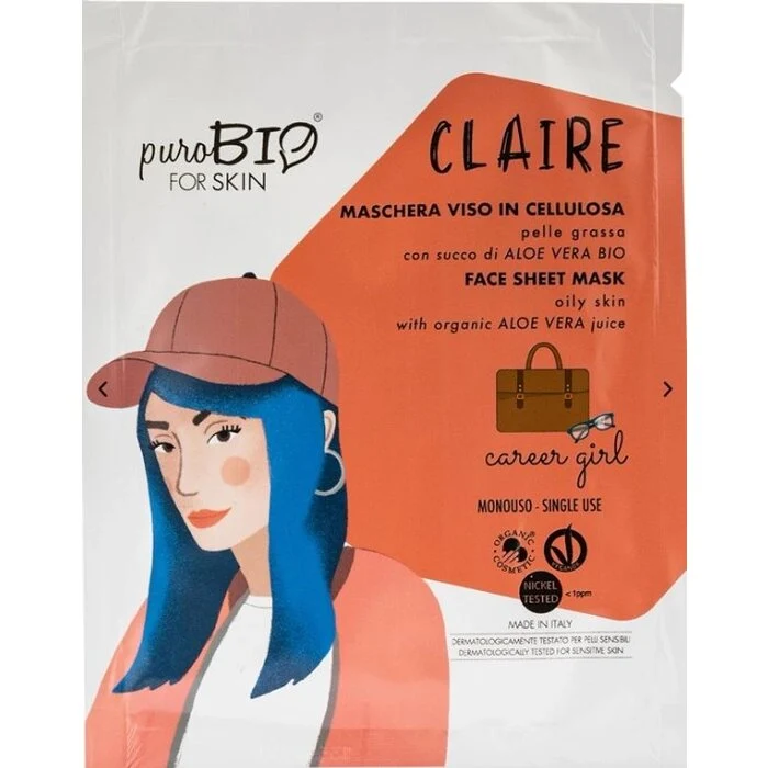 Purobio For Skin Claire Maschera Monouso Viso in Cellulosa Carrer Girl