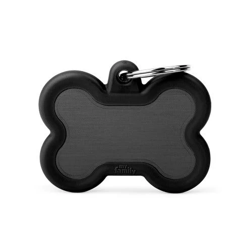 Medaglietta Per Cani E Gatti Osso In Alluminio Nero Con Gomma