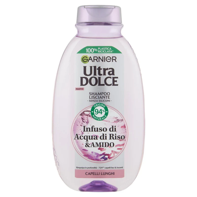 Garnier Ultra Dolce Infuso di Acqua di Riso & Amido, Shampoo Lisciante, 250 ml