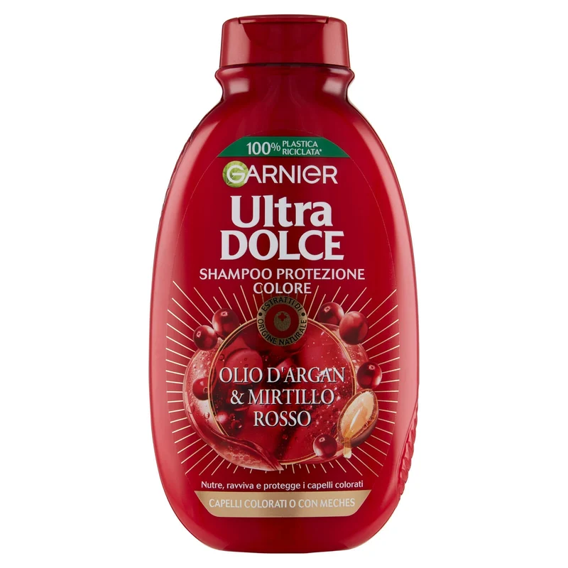 Garnier Shampoo Ultra Dolce Olio di Argan e Mirtillo Rosso, Shampoo per Capelli Colorati, 250 ml