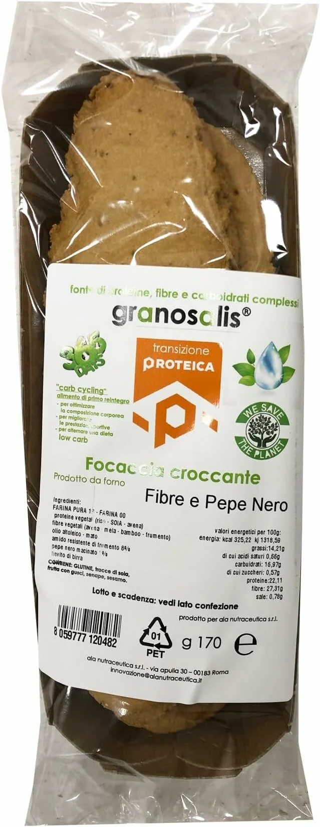 Granosalis Focaccia Croccante Proteica Fibre Pepe Nero 170g