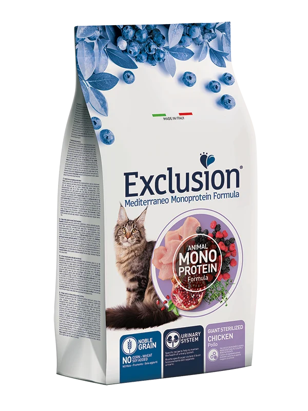 Exclusion Mediterraneo Monoprotein Noble Grain Giant Sterilized Cibo Secco Per Gatti Adulti 300g