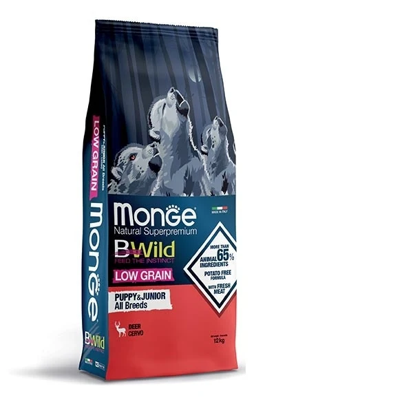 Monge B Wild Low Grain All Breeds Con Cervo Cibo Secco Cani Cuccioli Sacco 12 kg