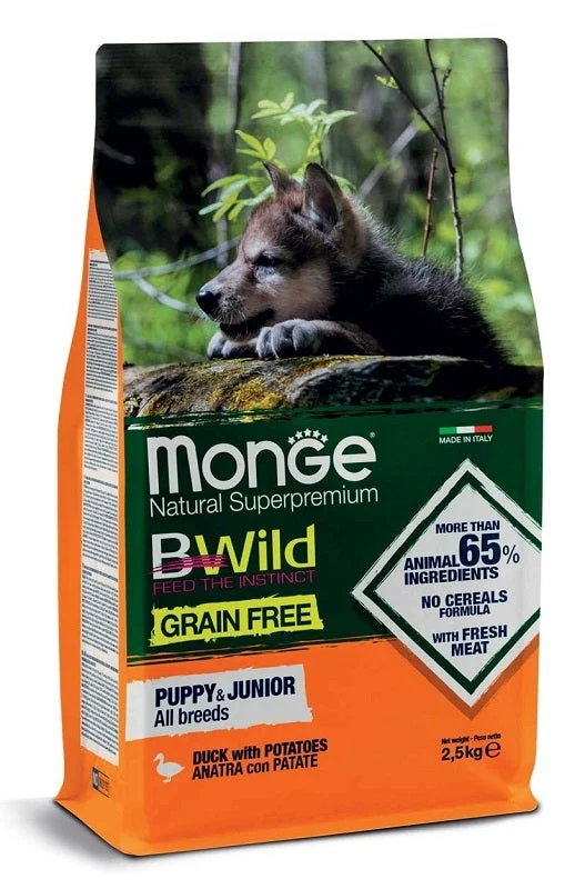 Monge B Wild Grain Free Con Anatra/Patate Cibo Secco Per Cuccioli Sacco 12Kg