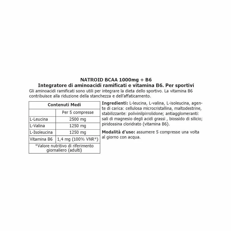 Natroid BCAA 1000mg + B6 500 Compresse
