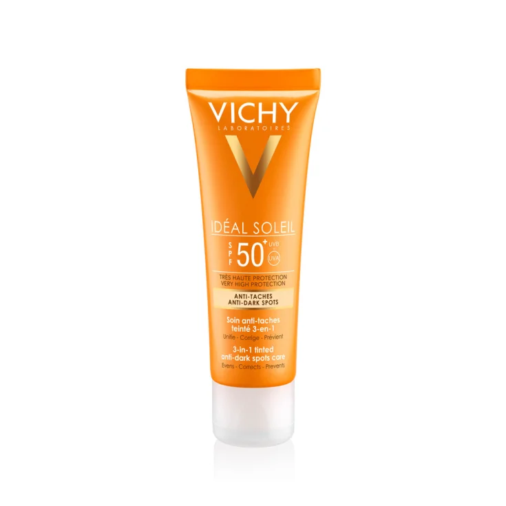 Vichy Capital Soleil, Trattamento Anti-macchie Colorato 3 in 1 SPF50+, Per Tutti i Tipi di Pelle, Alta Protezione e Macchie Ridotte, Con Phe-Resorcinolo e Acqua Vulcanica di Vichy, 50 ml