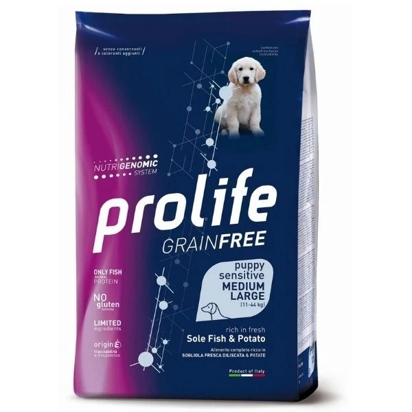 Prolife Grain Free Sensitive Sole Fish & Potato Cibo Secco Per Cani Cuccioli Taglia Media/Grande Sacco 2,5 kg