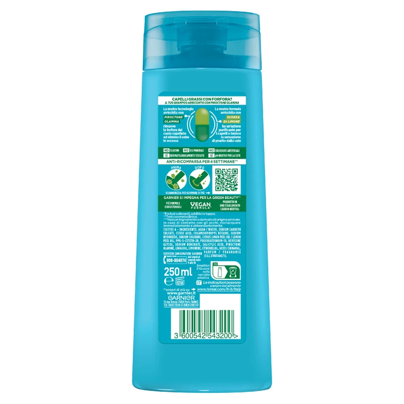 Garnier Fructis Shampoo Antiforfora Citrus Detox, ideale per capelli grassi, 250 ml