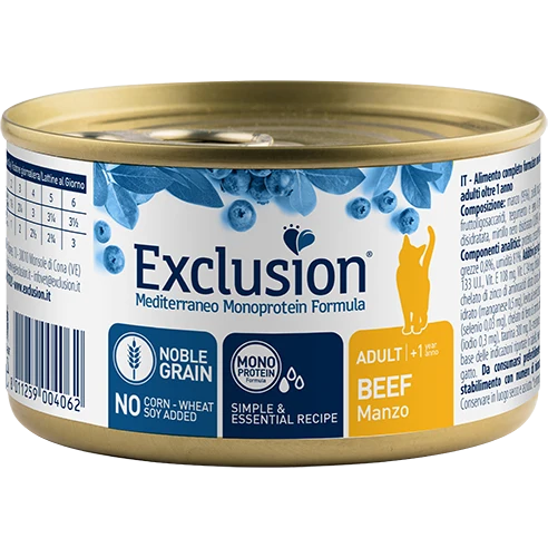 Exclusion Mediterraneo Monoprotein Noble Grain Cibo Umido Manzo Per Gatti Adulti 85g