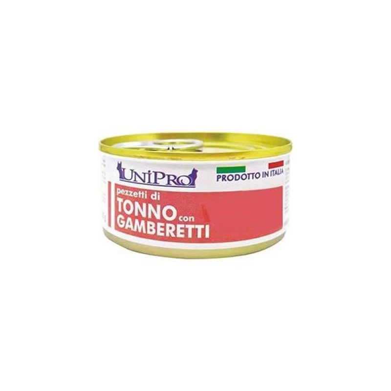 Unipro Pezzetti Di Tonno Con Gamberetti Cibo Umido Per Gatti Adulti Scatoletta 85g