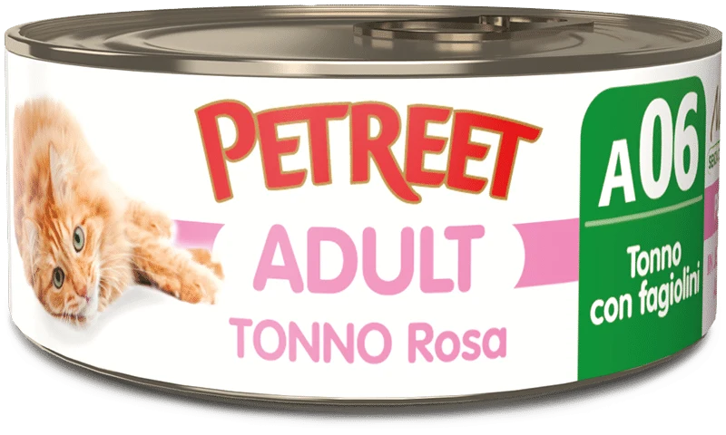 Petreet Tonno Rosa Con Fagiolini Cibo Umido Per Gatto Adulto Barattolo 140g