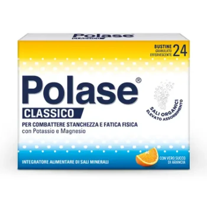 Polase Classico Magnesio e Potassio, Contro Stanchezza e Fatica Fisica, Sali Minerali Organici, Gusto Arancia, 24 Bustine
