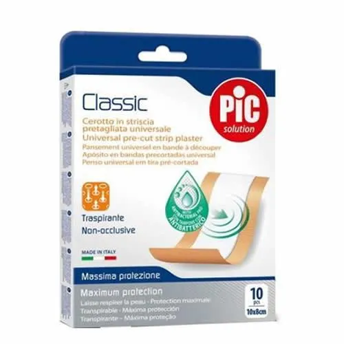 CEROTTO PIC CLASSIC STRISCIA 10X8 CM ANTIBATTERICO 10 PEZZI