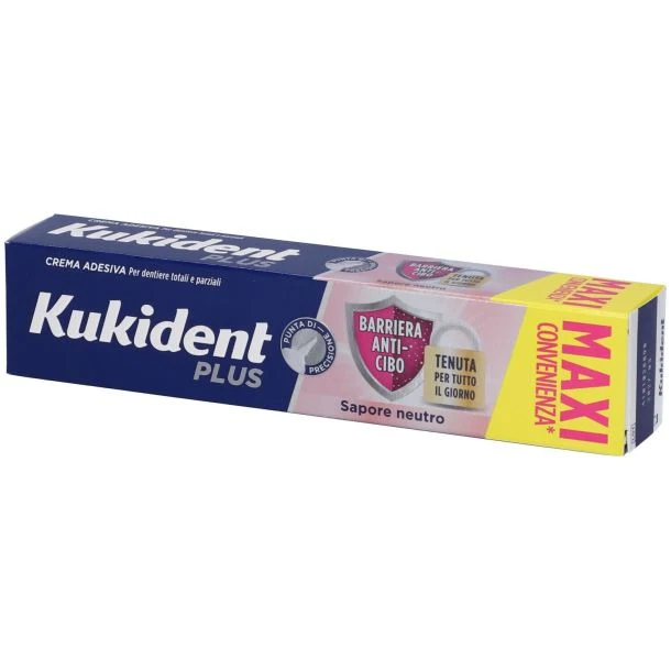Kukident Plus Crema Adesiva Dentiere Lunga Tenuta con Barriera Anti-cibo 57g