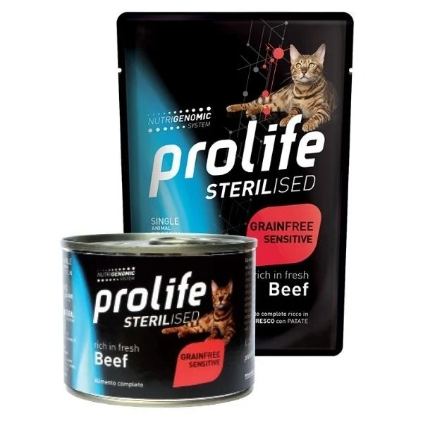 Prolife Sterilised Manzo Fresco E Patate Cibo Umido Per Gatti Adulti Lattina 200g