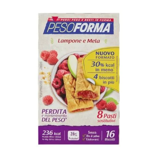 PESOFORMA BISCOTTI LAMPONE E MELA 16 BISCOTTI X 33G 8 PASTI SOSTITUTIVI