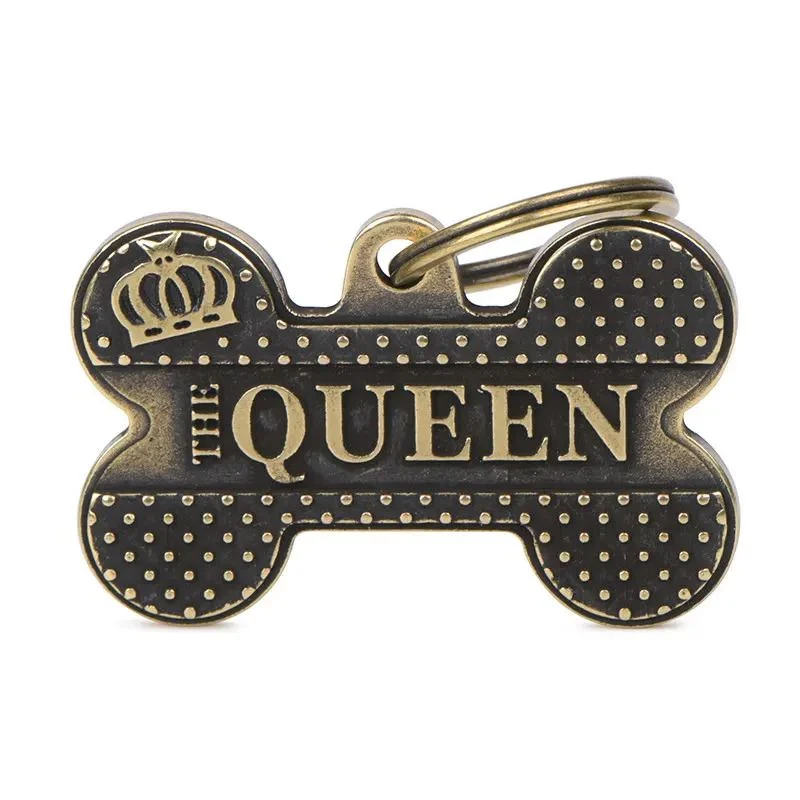 Medaglietta Per Cani E Gatti Personalizzata Osso Queen English Bronx Taglia Grande