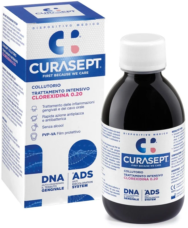 Curasept Collutorio 0.20 Clorexidina Trattamento Infiammazioni Gengivali, Azione Antiplacca e Antibatterica, 200ml