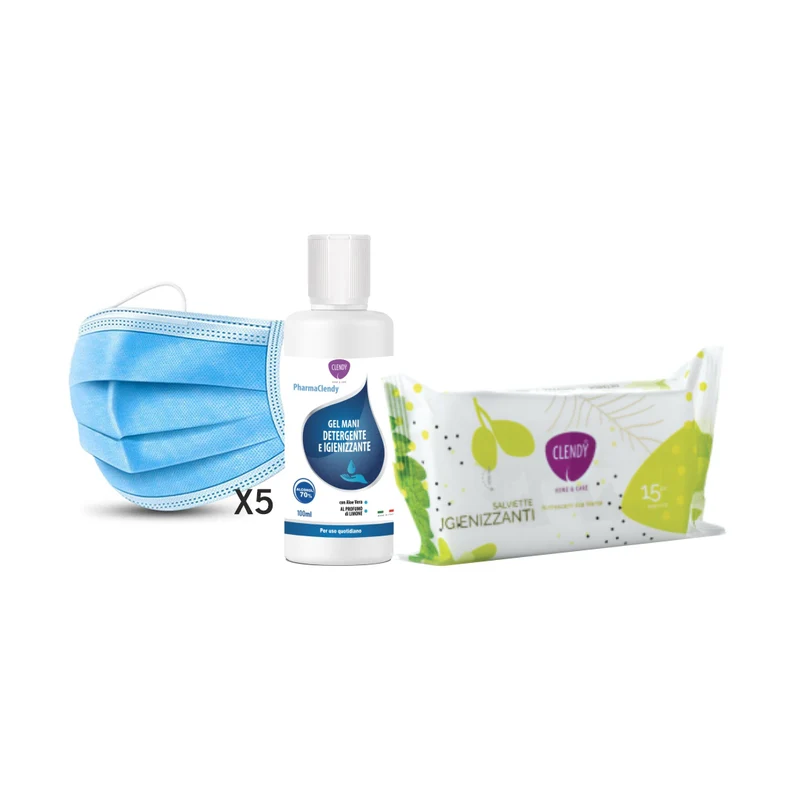 Griffe Kit Clendy Igienizzante Mani + Mascherine 5 pz + Salviettine