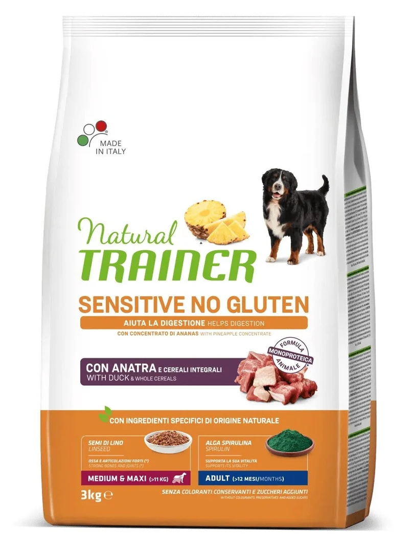 Natural Trainer Sensitive Senza Glutine Crocchette Con Anatra Per Cani Taglia Media/Grande Sacco 3kg