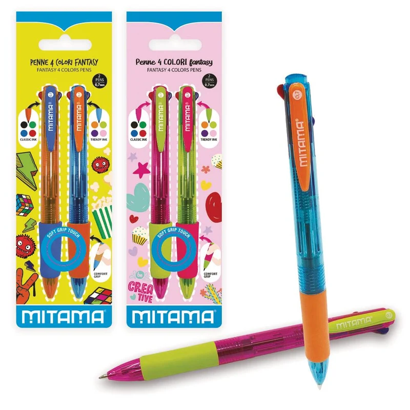 Penna Scatto 4 colori trendy Mitama For Fun, fusto fantasia, Scat. 2 pz