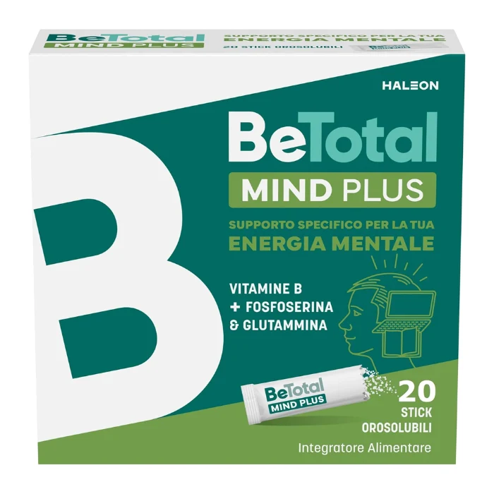 Be-Total Mind Plus, Integratore Alimentare con Vitamina B, Fosfoserina, L-Glutammina, Supporto per Stanchezza Mentale, Memoria e Concentrazione, 20 Bustine