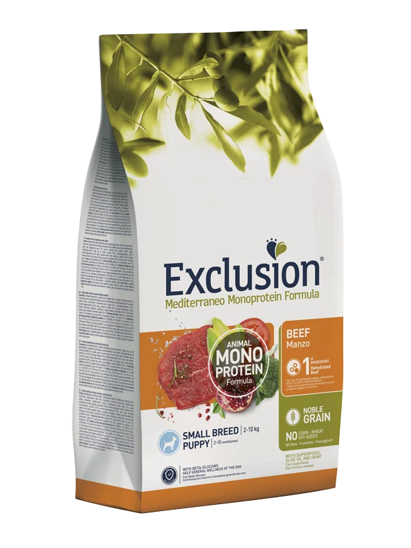 Exclusion Mediterraneo Monoprotein Noble Grain Cibo Secco Manzo Per Cani Adulti Taglia Piccola Sacco 500g