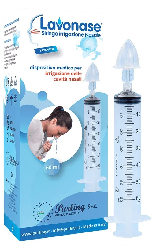 LAVONASE IRRIGAZIONE NASALE NON STERILE SIRINGA 60 ML + LUER-LOCK CON CAPPUCCIO + UGELLO NASALE CON RACCORDO LUER-LOCK + PERFORATORE CON VALVOLA NON RITORNO CON TAPPO